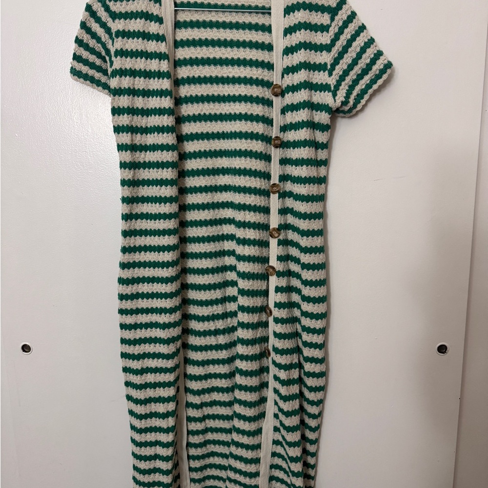 Mango Green & Cream Striped Knit cover-up